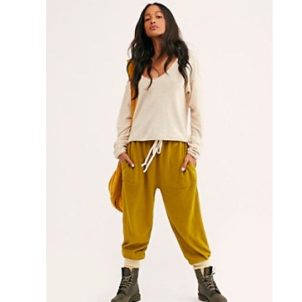 Free People Mustard Drawstring Harem Joggers